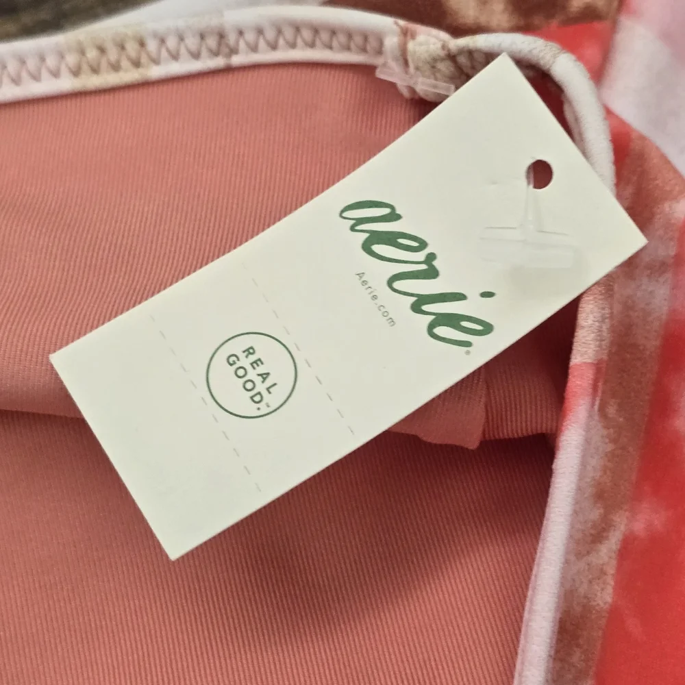 Aerie White Pink Print Ruffle High Waisted Full Coverage Bikini Bottom Size XL